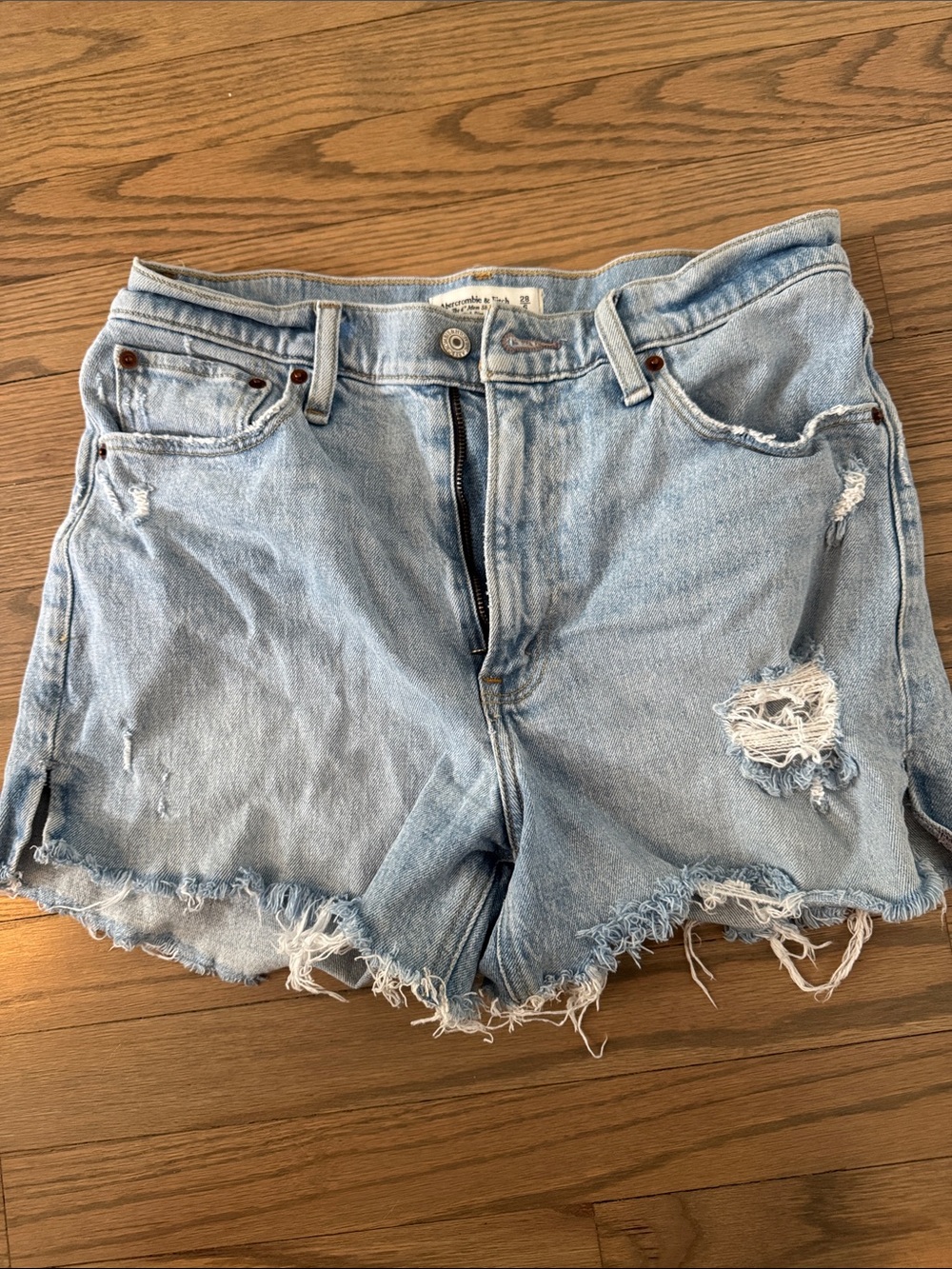 Abercrombie & Fitch Light Blue Distressed Denim Shorts